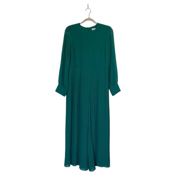 ZARA Green Pleated Jumpsuit Size Medium Long Sleeves Event Blogger Fave - Picture 3 of 9